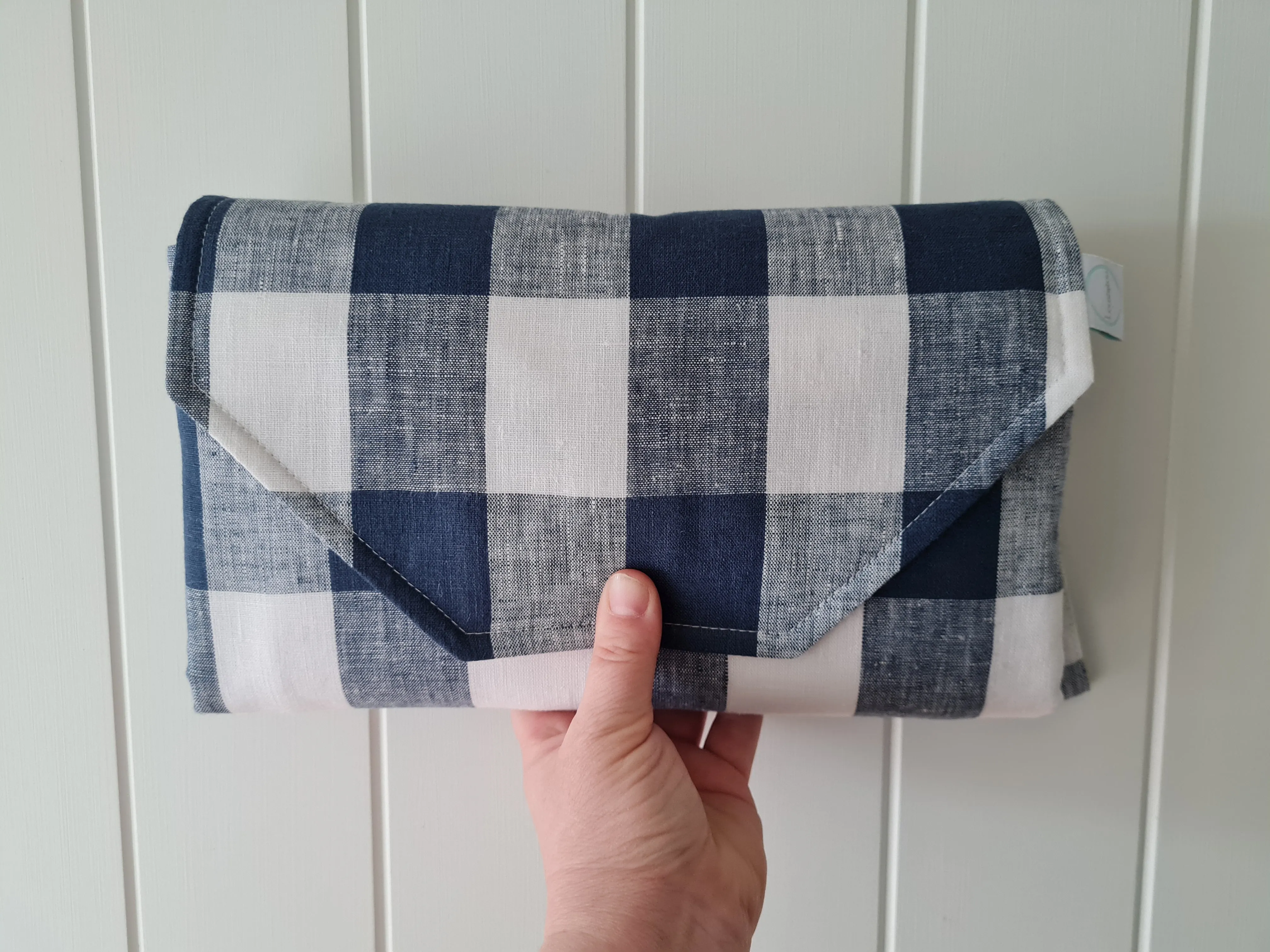 Navy Gingham linen Nappy change mat clutch (Pre Order - Dispatches in 10-12 days)