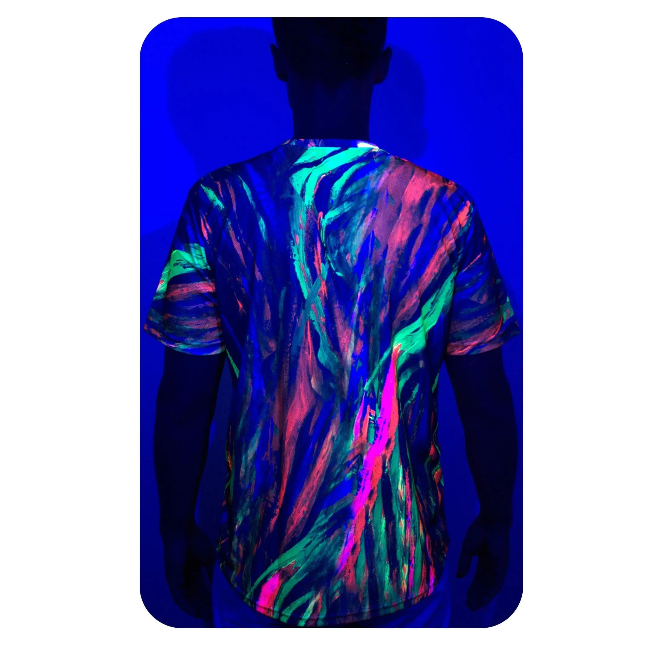 Neon Green Shirt Glow in UV Fluorescent Face Dragon