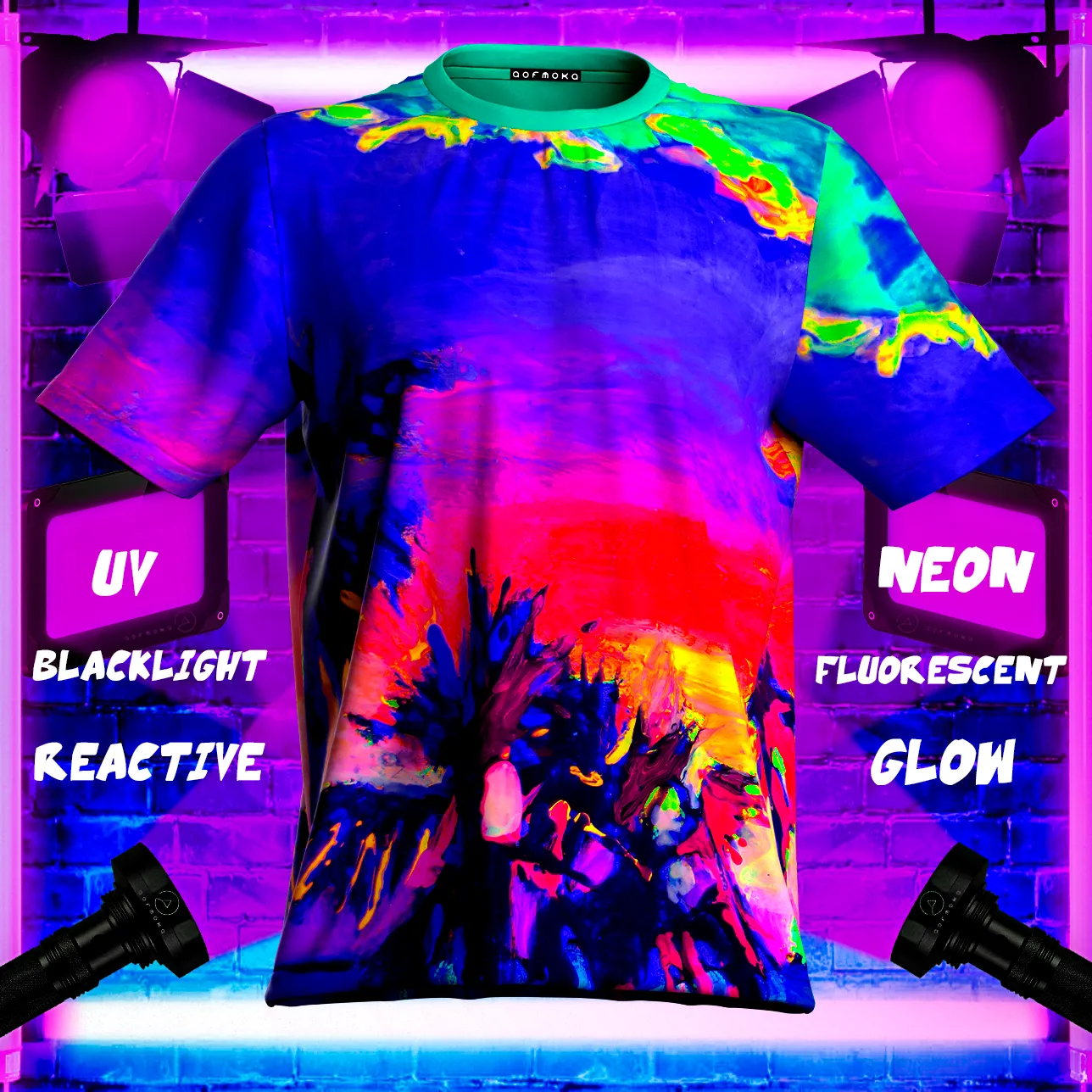 Neon Tshirt Glow in Blacklight Fluorescent Paradise Palms