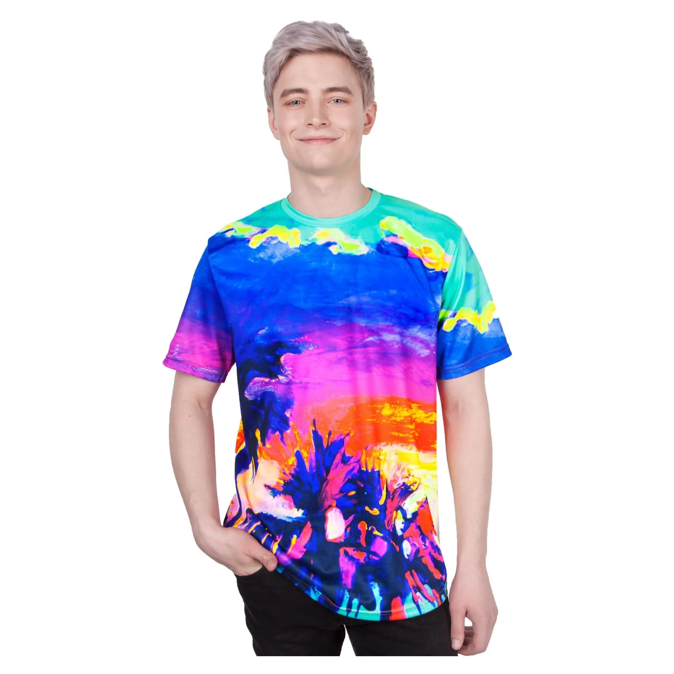 Neon Tshirt Glow in Blacklight Fluorescent Paradise Palms