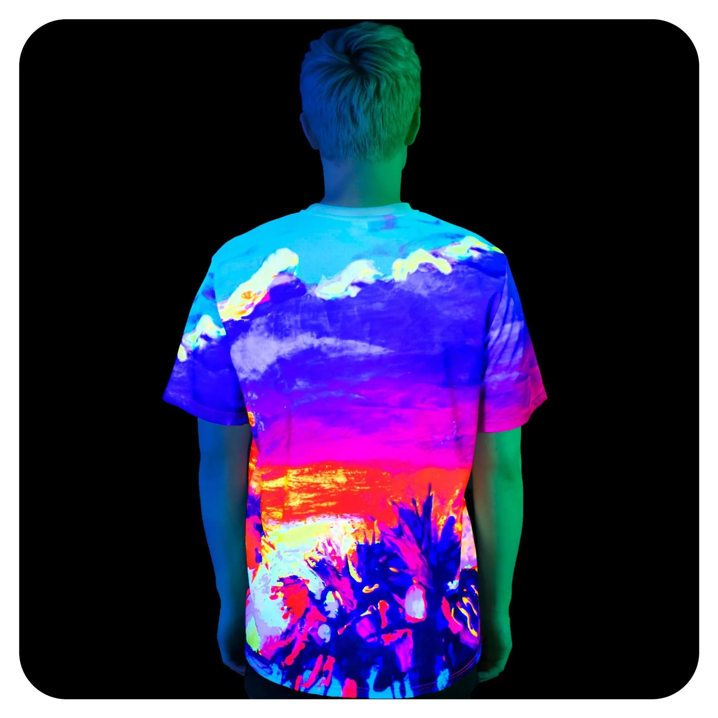 Neon Tshirt Glow in Blacklight Fluorescent Paradise Palms