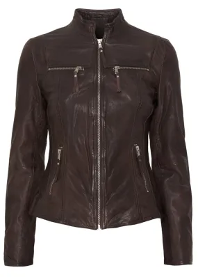 Notyz Biker Jacket 1132RF Skindjakke - Almond Brown with Silver