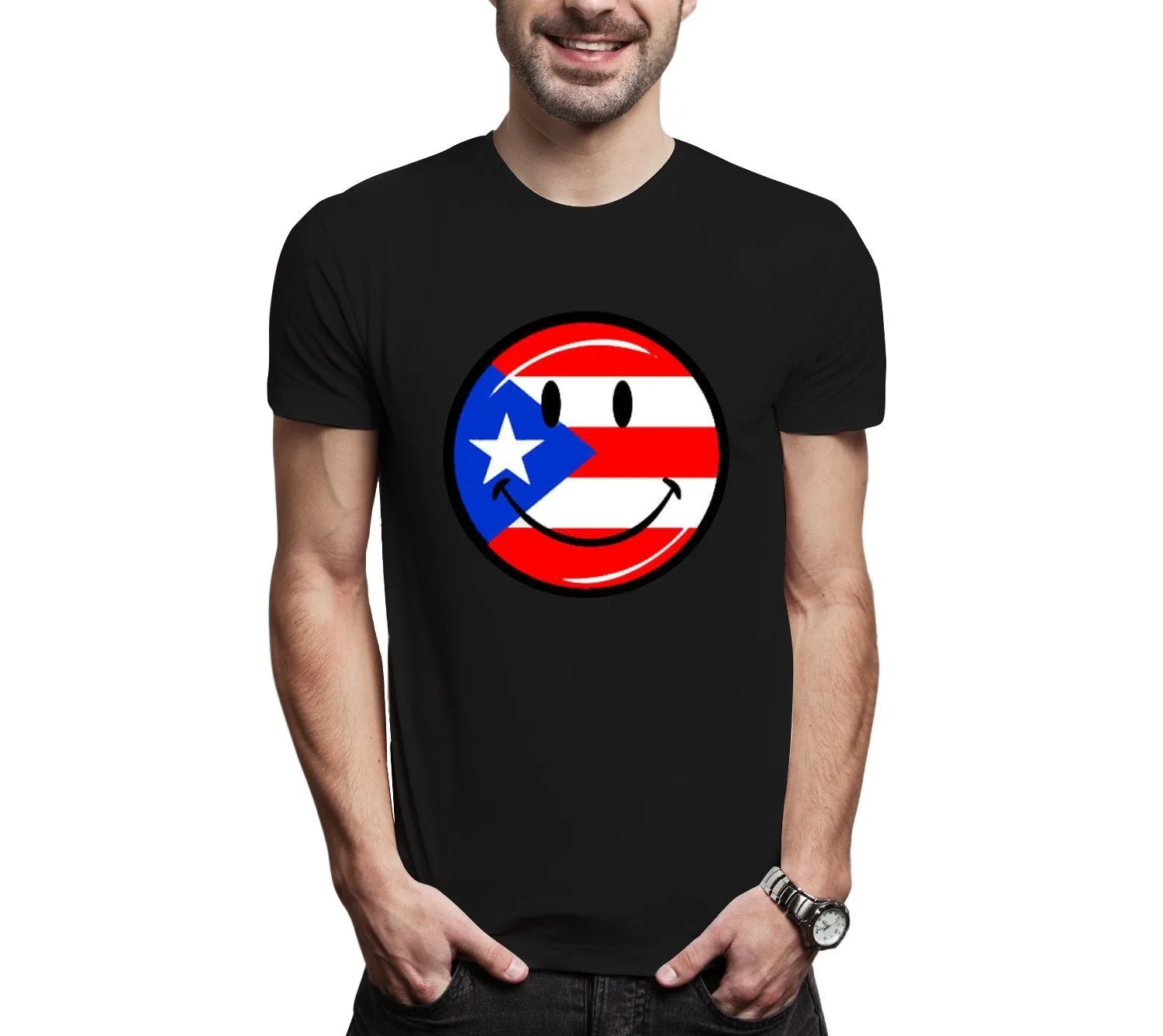 Puerto Rico Smiley Face Cotton Men Tee