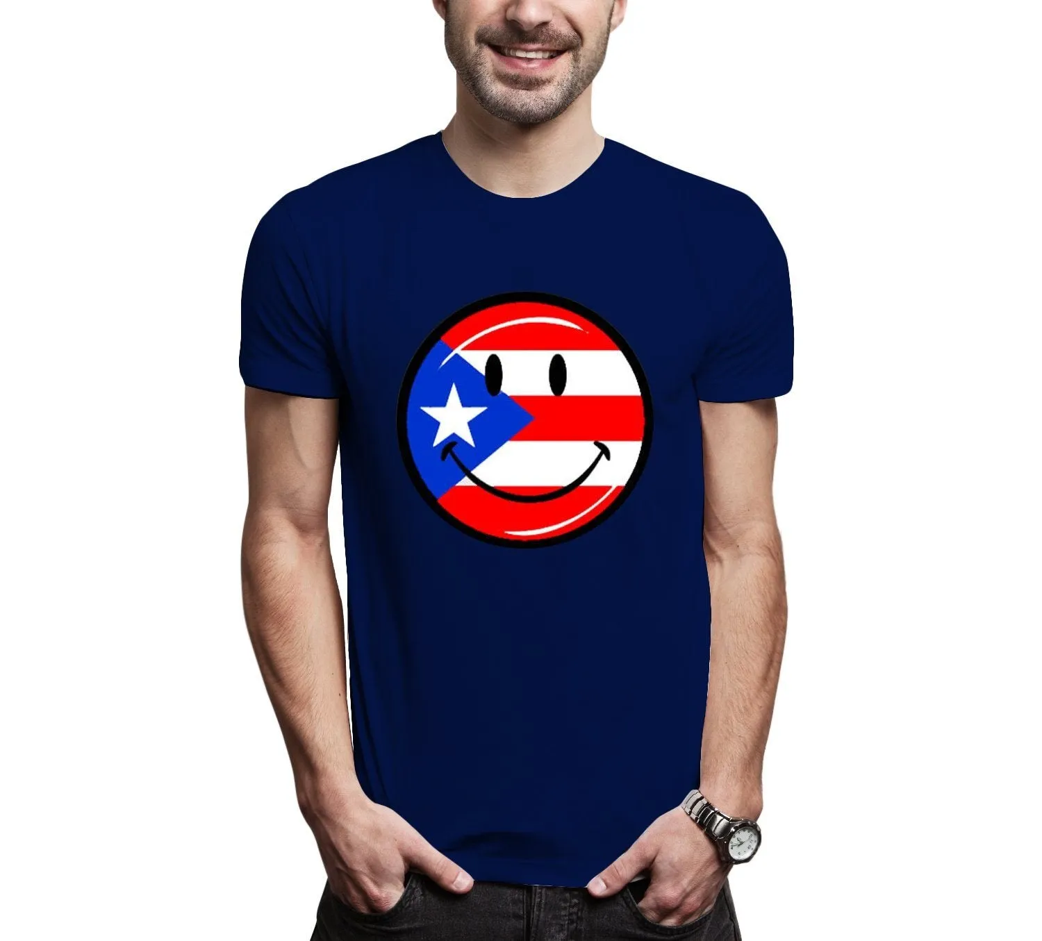 Puerto Rico Smiley Face Cotton Men Tee