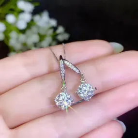 White Gold Plated Silver Drop / Dangle Moissanite Earrings 2ctw