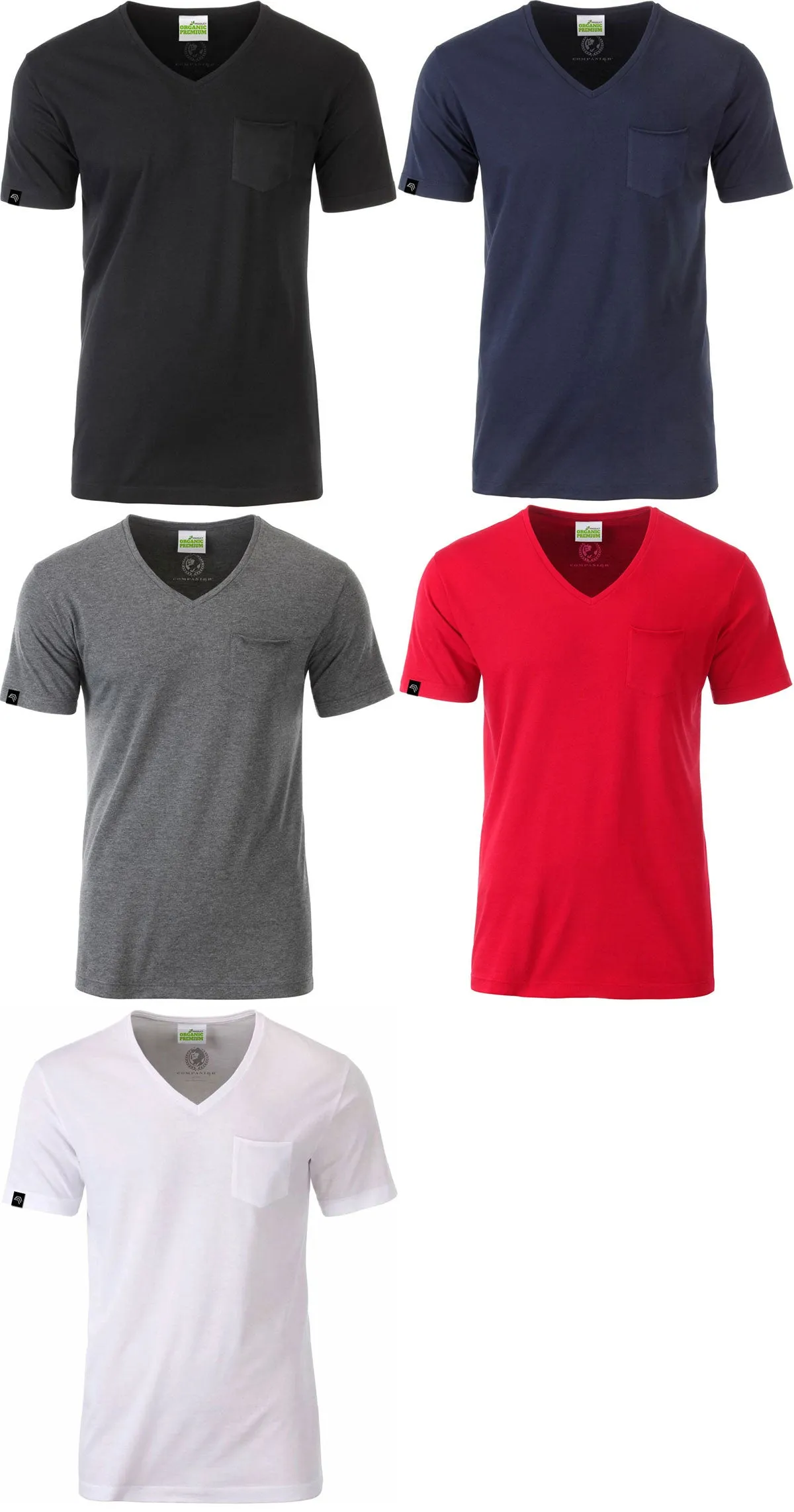 ― % ― JAN 8004 ― Herren Bio-Baumwolle V-Neck T-Shirt mit Brusttasche - Heather Melange Grau [XL]